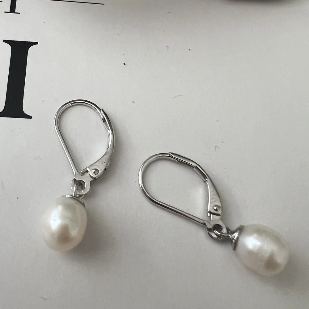 925 AAA Quality Genuine Freshwater Cultured Pearl Drop Dangle Earrings White